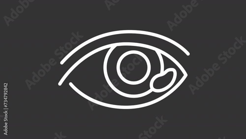 Eye cancer white line animation. Eyewinker blinking animated icon. Vision disease. Ophthalmology medical condition. Isolated illustration on dark background. Transition alpha video. Motion graphic photo