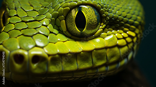 Close up  of a dangerous green snake