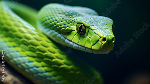 Close up  of a dangerous green snake