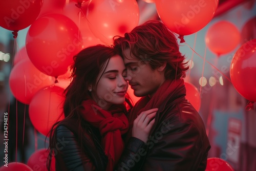 Couple Wrapped in Love with Red Balloons