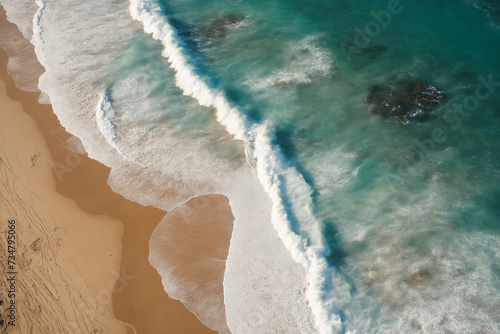 Beach and waves from top view. Travel concept and idea