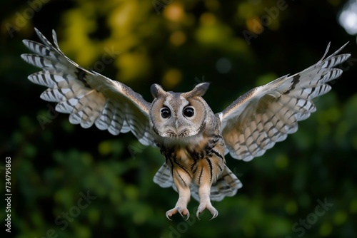 owl gliding directly towards camera, talons poised for landing