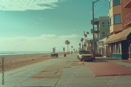80s Venice beach, Vintage retro background, Generative AI