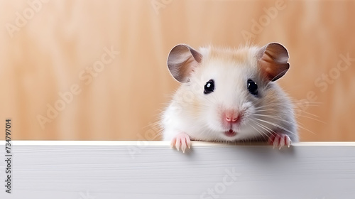 Portrait of a funny hamster with a blank banner. Copy-space