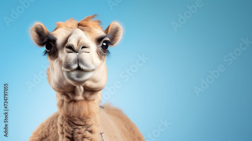 Portrait of a funny camel with a blank banner. Copy-space © Dennis