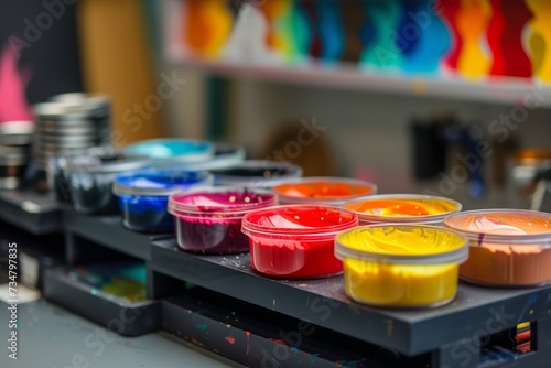 bright tattoo inks in various pots on work station © studioworkstock