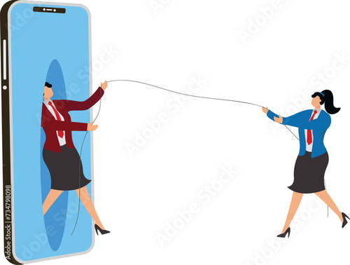 Businesswoman addicted to mobile phone, help someone addicted to their phone