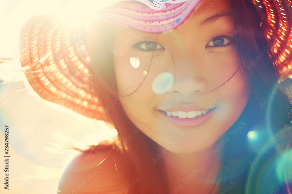 Summer Serenity: Beautiful Young Woman Basks in Vacation Bliss Summer Serenity: Beautiful Young Woman Basks in Vacation Bliss