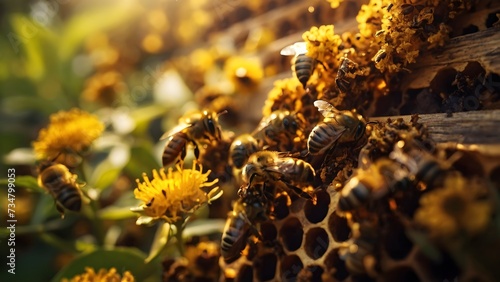 Bees around their hive