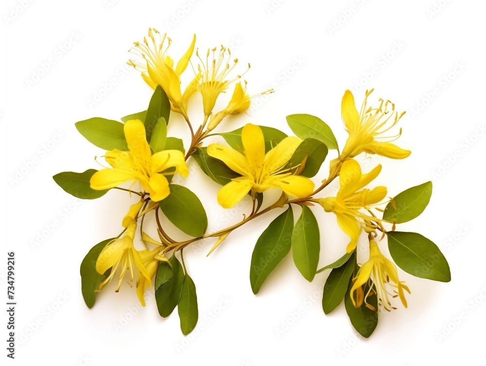 Obraz premium Yellow honeysuckle flowers and leaves