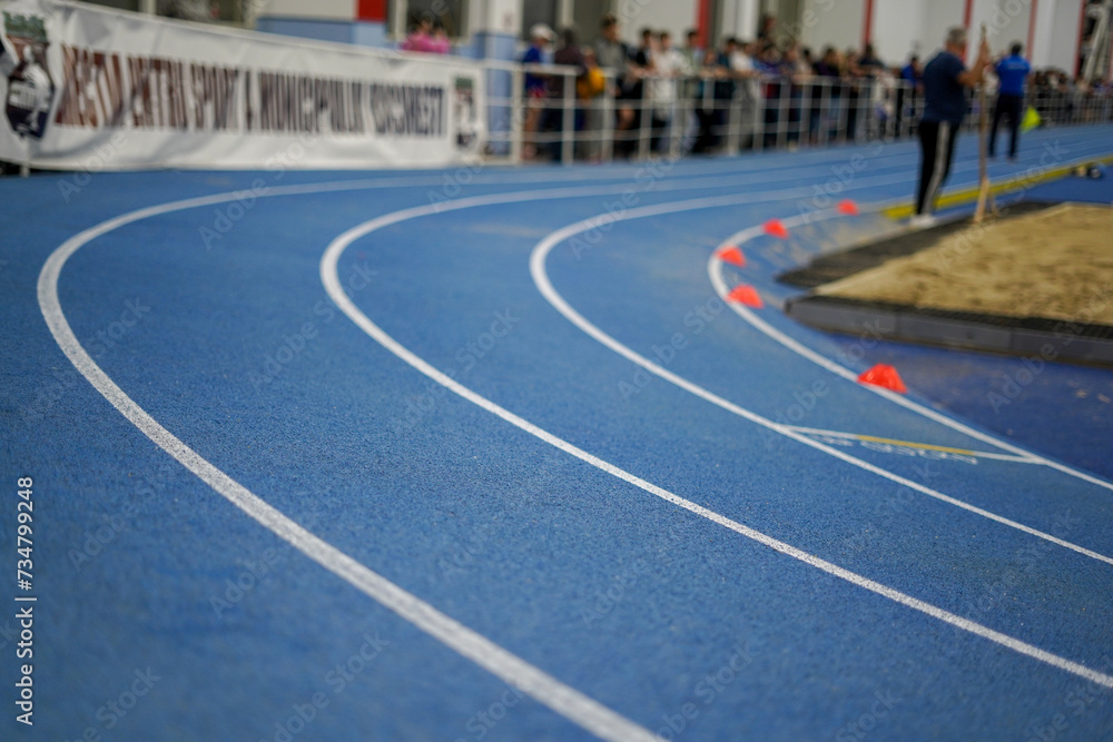 athletics track. the detail of an athletics track during a sports competition.