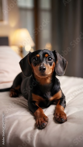 Dachshund resting on bed © Nw Studio