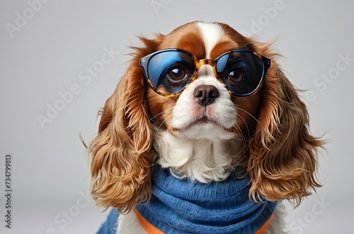 Cavalier king charles spaniel dog wearing glasses © Nw Studio