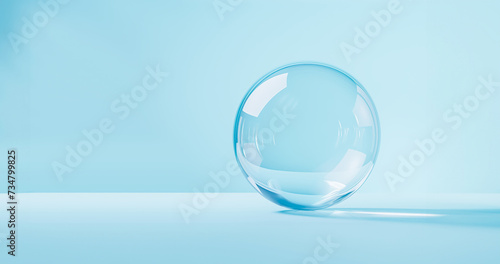une bulle transparente sur fond bleu clair