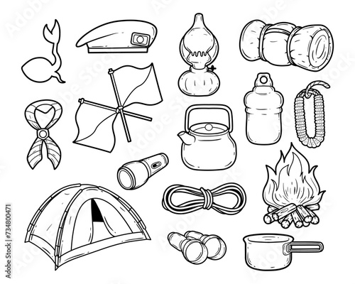 Scout element vector outline sketch illustration set