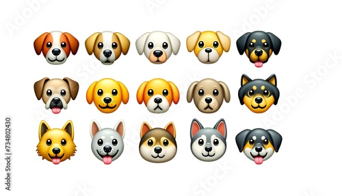 Diverse Collection of Cute Dog Emojis in Various Colors for Joyful Digital Expression © Alex Bayev