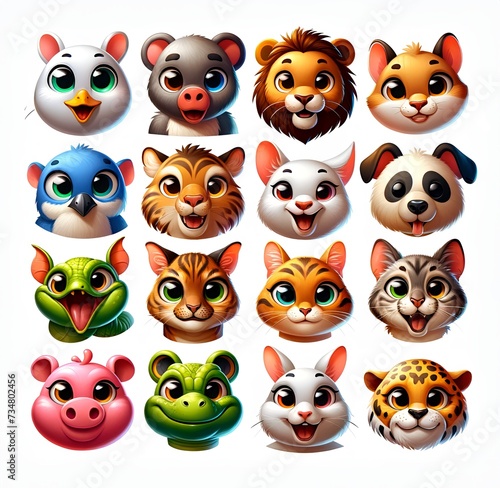 Colorful Assortment of Cartoon Animal Emojis from Birds to Mammals for Fun Digital Interactions