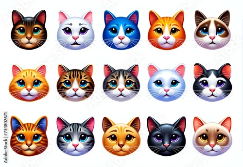 Collection of Kitten Emojis Showcasing a Variety of Breeds and Fur Cat Icons