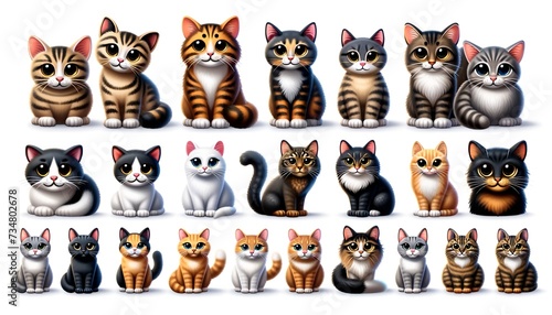 Collection of Kitten Emojis Showcasing a Variety of Breeds and Fur Cat Icons