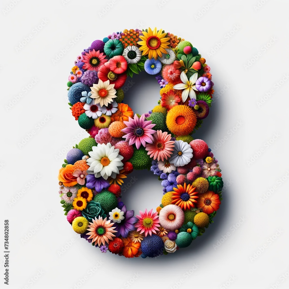 The number 8 made of flowers. Image for International Women's Day, 8 March. The number 8 made of flowers. Image for International Women's Day, 8 March.