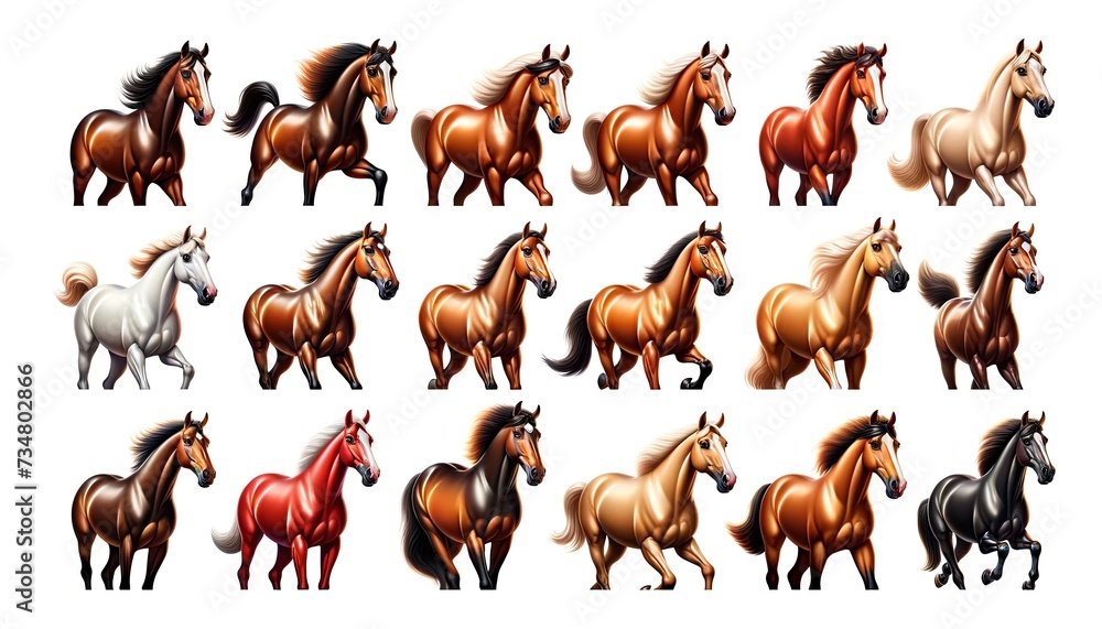 A set of horses icons, designed in a highly realistic emoji style