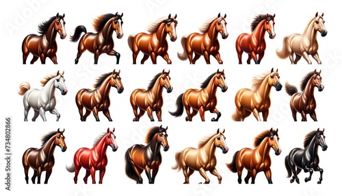 A set of horses icons, designed in a highly realistic emoji style.Majestic Collection of Realistic Horse Emojis Gallop with Elegance, Featuring a Spectrum of Breeds and Colors. © Alex Bayev