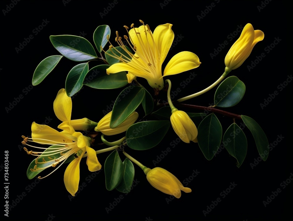 Obraz premium Yellow honeysuckle flowers and leaves