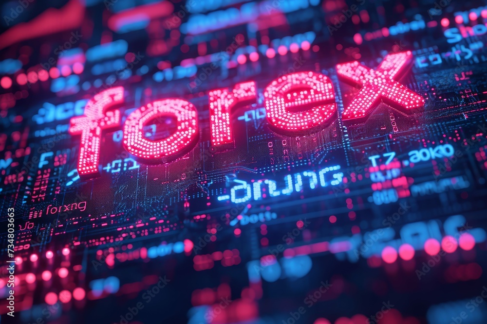 The word 'FOREX' displayed in bright neon lights, symbolizing foreign exchange trading. The word 'FOREX' displayed in bright neon lights, symbolizing foreign exchange trading.