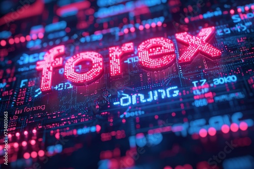 The word 'FOREX' displayed in bright neon lights, symbolizing foreign exchange trading.