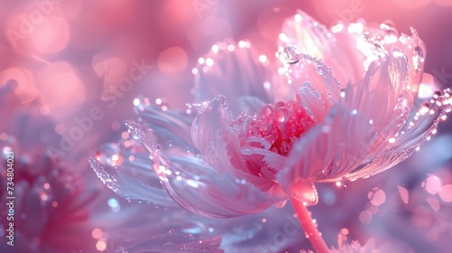 magic beautiful clear flower with droplets on pink floral background, for screensaver