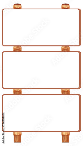 Three blank wooden frames for customizable content