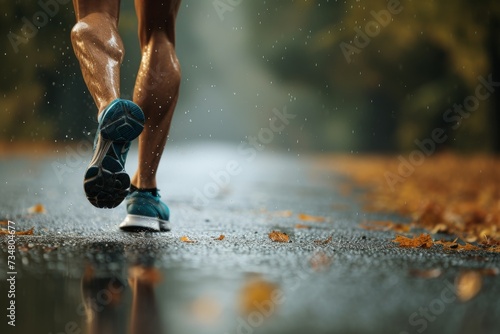Runner's legs, Runner, athlete, a man running on the long road, selective focus on legs