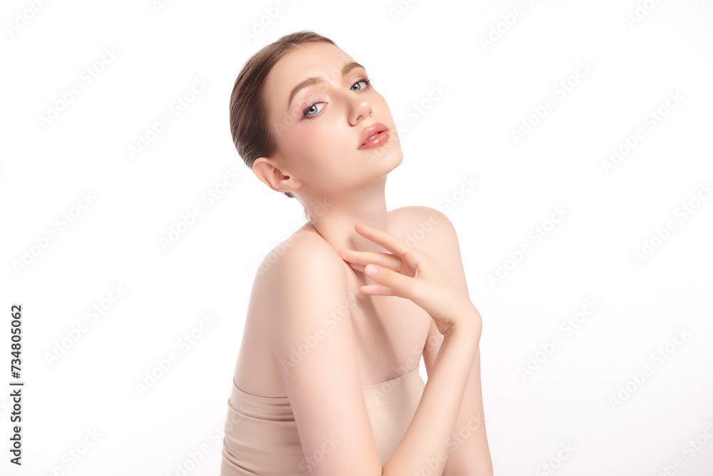 Beautiful young woman with clean fresh skin on white background, Face care, Facial treatment, Cosmetology, beauty and spa, women portrait. Beautiful young woman with clean fresh skin on white background, Face care, Facial treatment, Cosmetology, beauty and spa, women portrait.