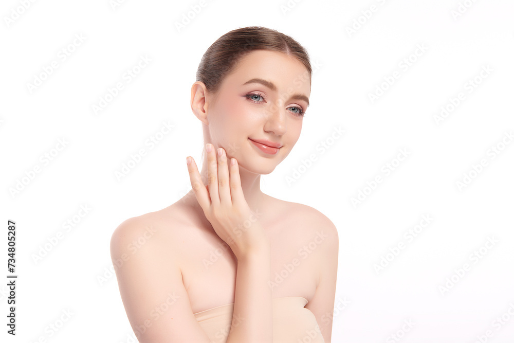 Beautiful young woman with clean fresh skin on white background, Face care, Facial treatment, Cosmetology, beauty and spa, women portrait. Beautiful young woman with clean fresh skin on white background, Face care, Facial treatment, Cosmetology, beauty and spa, women portrait.