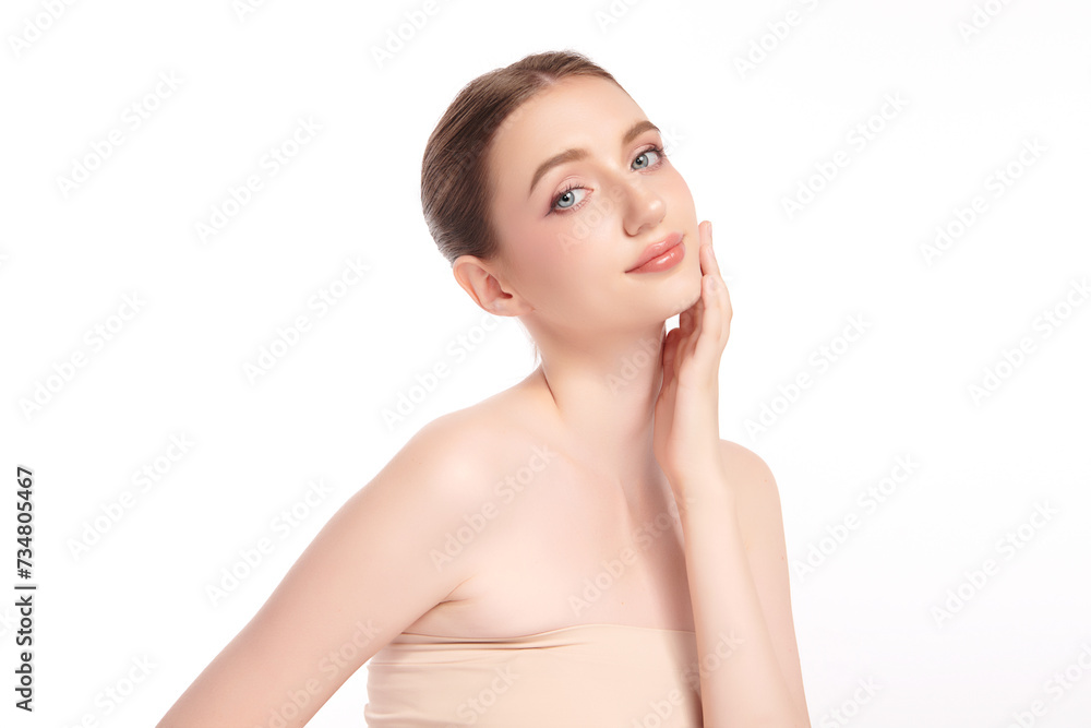 Beautiful young woman with clean fresh skin on white background, Face care, Facial treatment, Cosmetology, beauty and spa, women portrait. Beautiful young woman with clean fresh skin on white background, Face care, Facial treatment, Cosmetology, beauty and spa, women portrait.