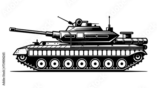 Black silhouette of a tank. Isolated military tank 