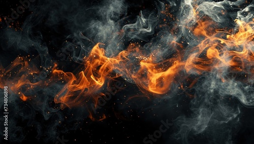 Fire embers particles over black background. Fire sparks background. Abstract dark glitter fire particles lights