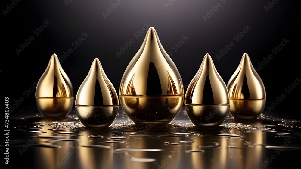 Luxurious cosmetic jars in the shape of a golden drop. Luxurious cosmetic jars in the shape of a golden drop.