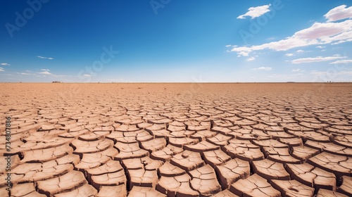 Cracked dry earth under blue sky