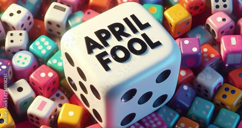 dice background for april fool, birthday party. copy space	
 photo