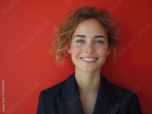 Portrait of beauty smiling caucasian businessman with suit in professional studio background