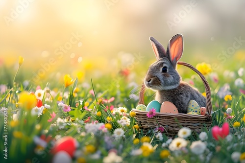 sun rises in the morning a cute easter bunny hol