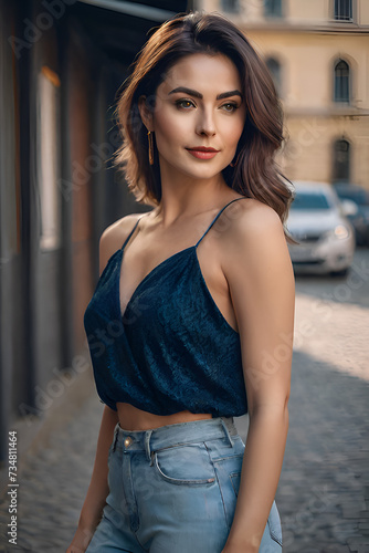 A beautiful woman full portrait photography, Strong shoulder poses, beautiful full body shape. 28 years old, smile face, A loving glance bewitches the heart © Nuwan Buddhika