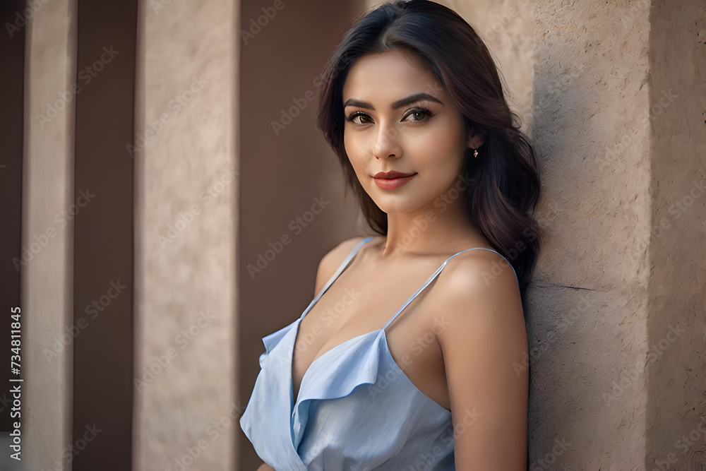 Fototapeta premium A beautiful woman full portrait photography, Strong shoulder poses, beautiful full body shape. 28 years old, smile face, A loving glance bewitches the heart