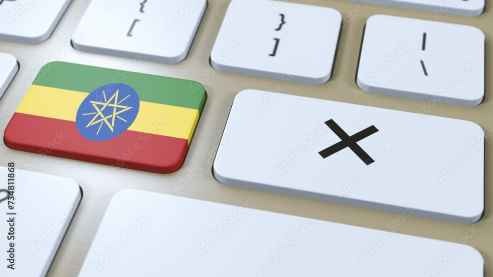 Ethiopia National Flag and Cross or No Button 3D Animation Ethiopia National Flag and Cross or No Button 3D Animation