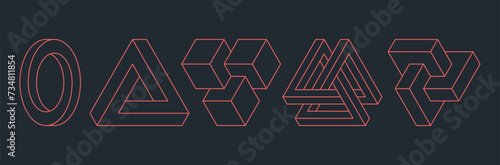 Impossible figures. Abstract optical illusion. Vector illustration.