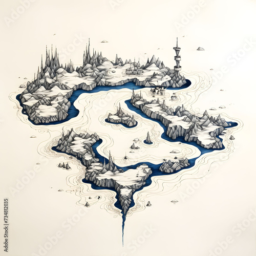 whimsical island illustration – fantasy world-making maps (generative AI)