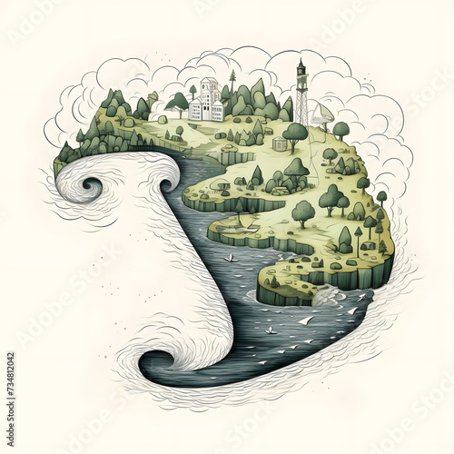 whimsical island illustration – fantasy world-making maps (generative AI)