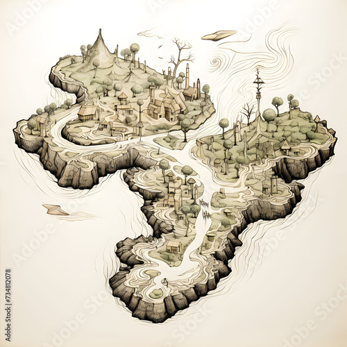 whimsical island illustration – fantasy world-making maps (generative AI)