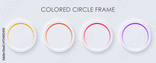 Set of yellow, orange, red and purple circular frames on a white background. Collection of circular frames for text, buttons and various designs, infographics